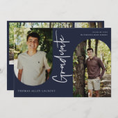 スクリプト形式の大学院アーチ型フレーム4フォト招待状 案内状 (正面/裏面)