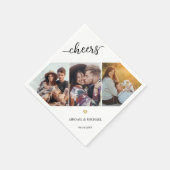 スクリプト応援3 Photo Collageと金ゴールドハート結婚の スタンダードカクテルナプキン (角)