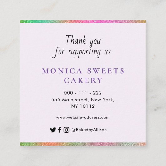 スクリプト感謝していエレガントを作成 スクエア名刺 (裏面)