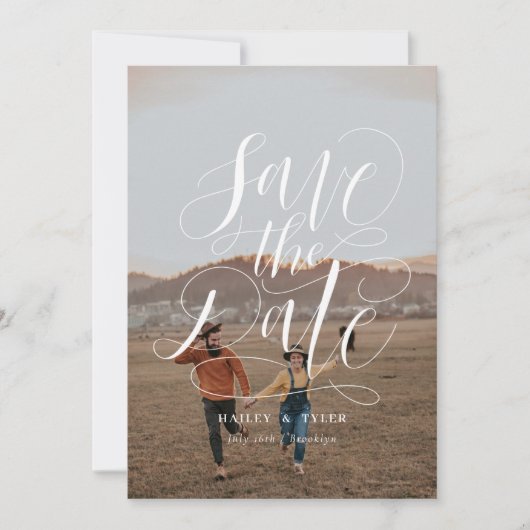 スクリプト手エレガントレタリングオーバーレイ完全な写真 セーブザデート (正面)