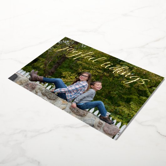 スクリプト手書きの喜ばしい写真 箔シーズンカード (回転した状態)