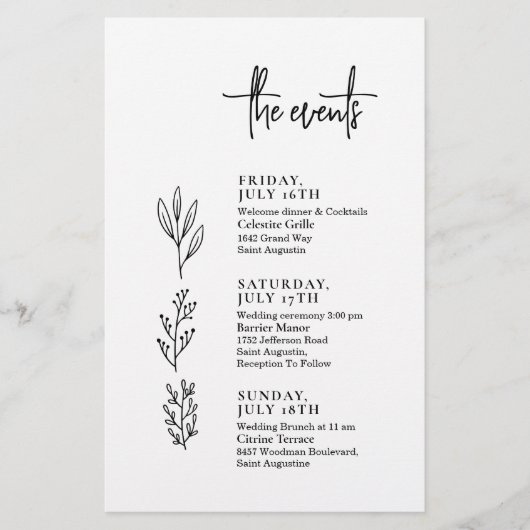 スクリプト文字ミニマルの結婚イベントのタイムライン (正面)