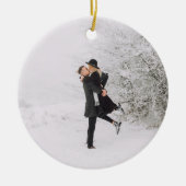 スクリプト文字写真クリスマス保存日ホリデー セラミックオーナメント (正面)