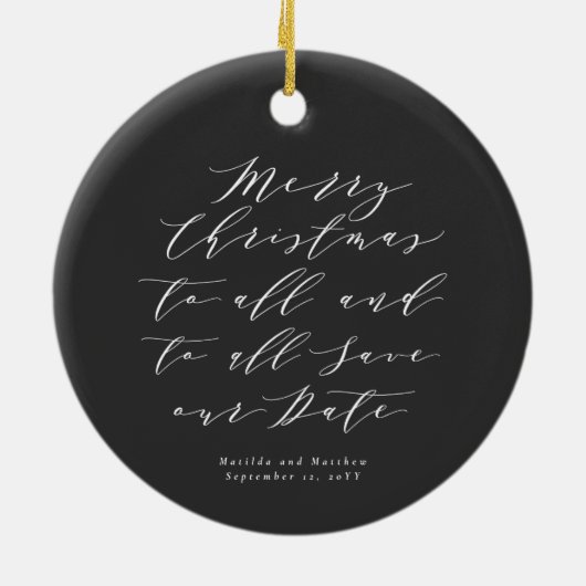 スクリプト文字写真クリスマス保存日ホリデー セラミックオーナメント (裏面)