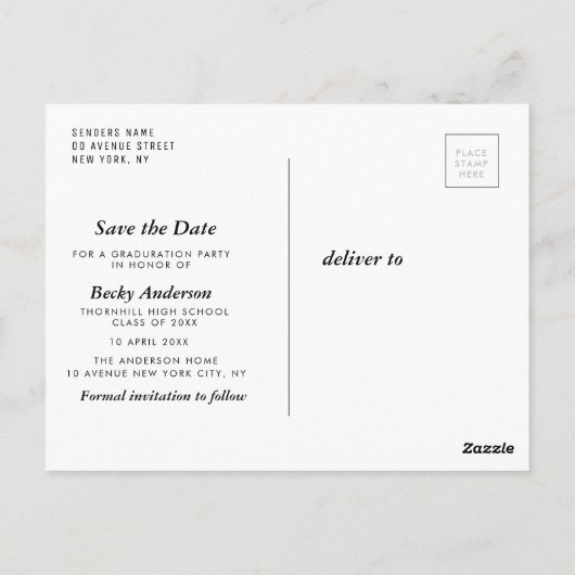 スクリプト文字卒業日付ポストカードの保存 ポストカード (裏面)