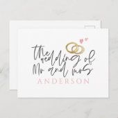 スクリプト文字結婚とリング 案内ポストカード (正面/裏面)