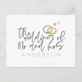 スクリプト文字結婚とリング 案内ポストカード (正面)