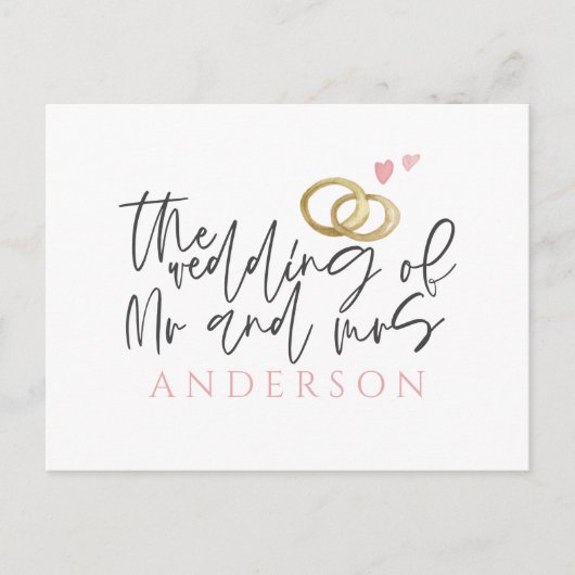 スクリプト文字結婚とリング 案内ポストカード (正面)