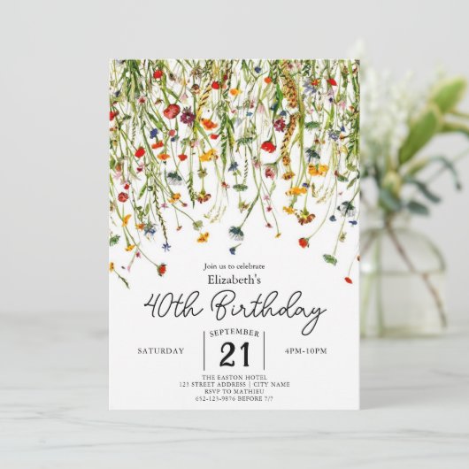 スクリプト春ワイルドフラワーズ40歳の誕生日 招待状 (スタンド正面)