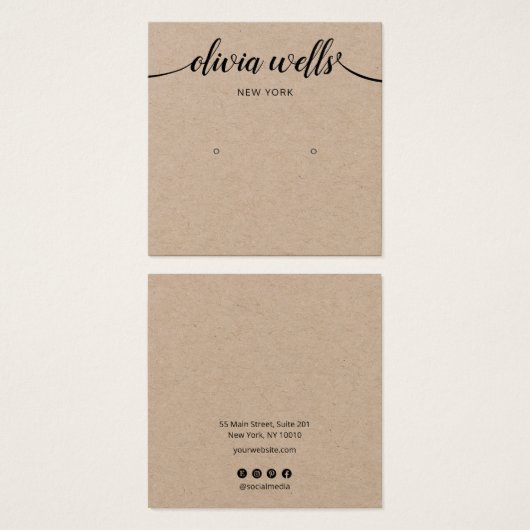 スクリプト書道クラフトスタッドイヤリングディスプレイカード (正面&裏面)