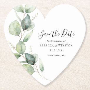 スクリプト植物eucalyptus結婚式の日付を保存 ペーパーコースター