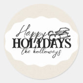 スクリプト楕円の手描き冬エレガントのスレッド ラウンドシール (正面)