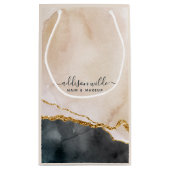 スクリプト水色ピンクブラック金ゴールド大理石事業 スモールペーパーバッグ (裏面)