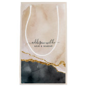 スクリプト水色ピンクブラック金ゴールド大理石事業 スモールペーパーバッグ (正面)