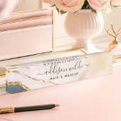 スクリプト水色ピンクブラック金ゴールド大理石事業 デスクネームプレート