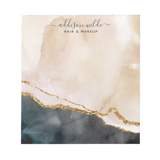 スクリプト水色ピンクブラック金ゴールド大理石事業 ノートパッド (正面)