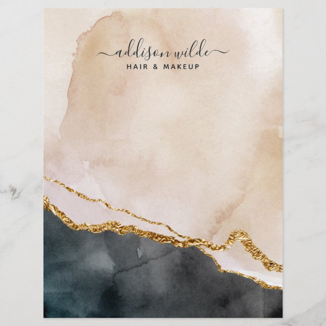 スクリプト水色ピンクブラック金ゴールド大理石事業 レターヘッド (正面)