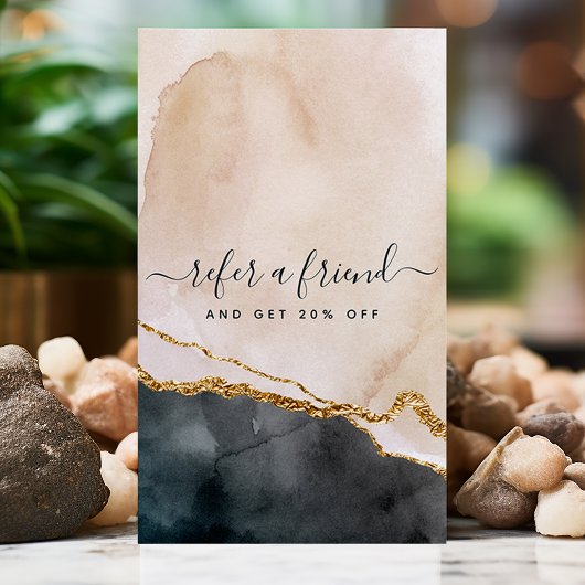 スクリプト水色ピンクブラック金ゴールド大理石事業 紹介カード