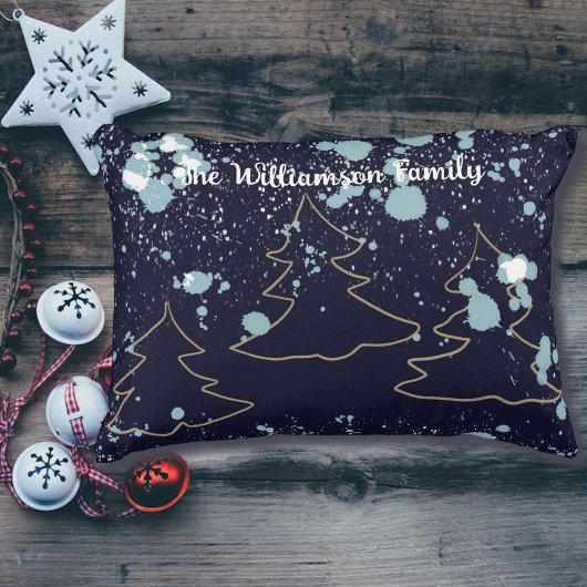 スクリプト海軍金ゴールドかわいい木々雪の農家の湖 アクセントクッション