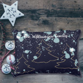 スクリプト海軍金ゴールドかわいい木々雪の農家の湖 アクセントクッション