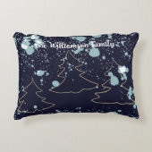 スクリプト海軍金ゴールドかわいい木々雪の農家の湖 アクセントクッション (正面)