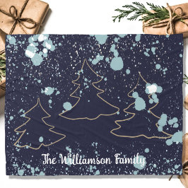 スクリプト海軍金ゴールドホワイトスノーキャビン湖の家の木 フリースブランケット