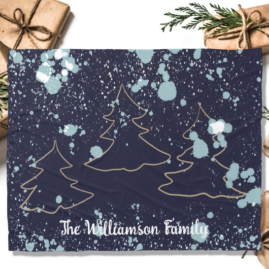 スクリプト海軍金ゴールドホワイトスノーキャビン湖の家の木 フリースブランケット