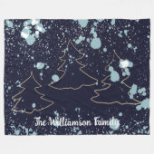 スクリプト海軍金ゴールドホワイトスノーキャビン湖の家の木 フリースブランケット (正面(横))