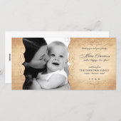 スクリプト渦巻きヴィンテージセピアのクリスマスフォトカード シーズンカード (正面/裏面)