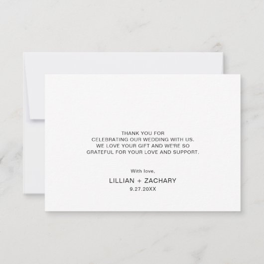 スクリプト渦巻形の白黒結婚のサンキューカード サンキューカード (裏面)