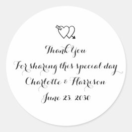 スクリプト白黒ハート結婚のギフトの好意 ラウンドシール