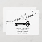 スクリプト白黒ミニマル鍵移動アナウンス 案内ポストカード (正面/裏面)