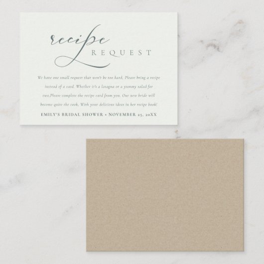スクリプト白黒レシピ要求ブライダルシャワー エンクロージャーカード (正面/裏面)