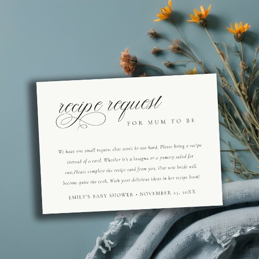 スクリプト白黒レシピ要求ベビーシャワー エンクロージャーカード