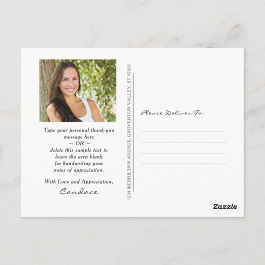 スクリプト白黒写真卒業ありがとう ポストカード (裏面)