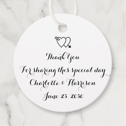 スクリプト白黒結婚ハートのギフト フェイバータグ (正面)