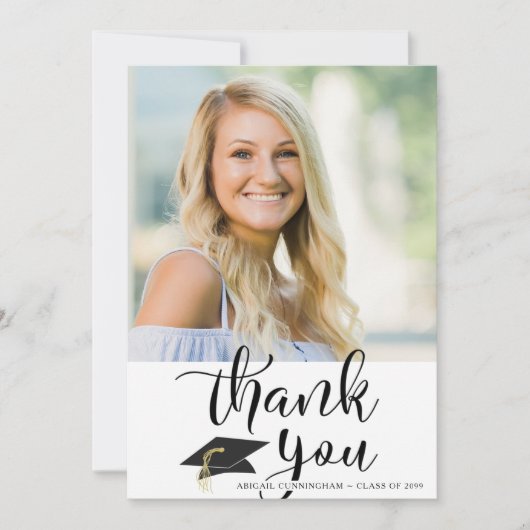 スクリプト白黒2写真卒業ありがとう サンキューカード (正面)