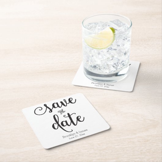 スクリプト白黒Date Coastersを保存 スクエアペーパーコースター (インサイチュ)