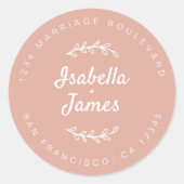 スクリプト素朴ダスティピンク結婚の差出人住所 ラウンドシール (正面)