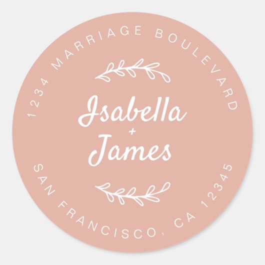 スクリプト素朴ダスティピンク結婚の差出人住所 ラウンドシール (正面)