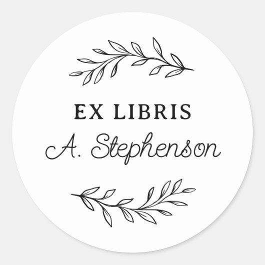 スクリプト素朴ボタニカル離れ蔵書票Ex Libris ラウンドシール (正面)
