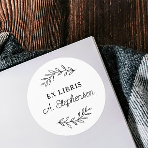 スクリプト素朴ボタニカル離れ蔵書票Ex Libris ラウンドシール