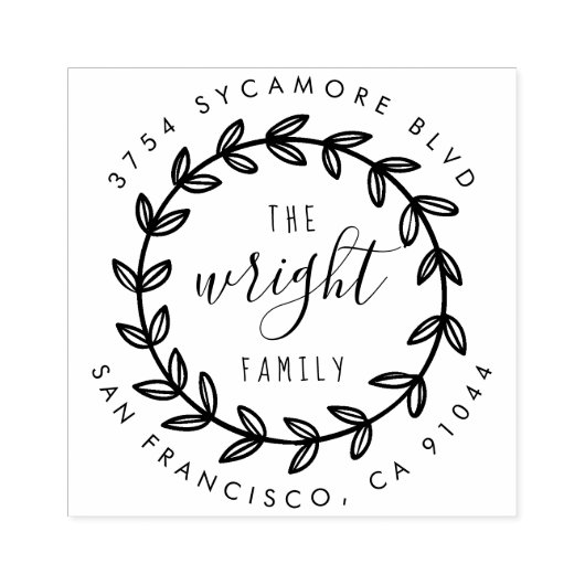 スクリプト素朴 |手描きリース差出人住所 ラバースタンプ (インプリント)