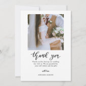 スクリプト結婚のカップル写真ありエレガント サンキューカード (裏面)