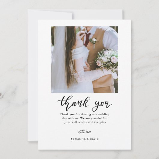 スクリプト結婚のカップル写真ありエレガント サンキューカード (裏面)
