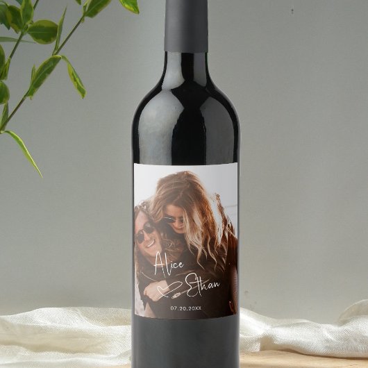 スクリプト署名ハート結婚写真 ワインラベル