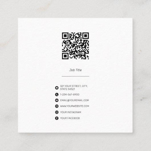 スクリプト署名プロフェッショナル最小限のQRコード スクエア名刺 (裏面)