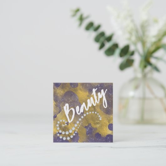 *~*スクリプト美しいパープルゴールドフォイルビジネスカード スクエア名刺 (スタンド正面)