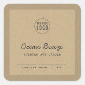 スクリプト行ロゴを追加縁どKraft製品ラベル スクエアシール (正面)