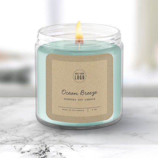 スクリプト行ロゴを追加縁どKraft製品ラベル スクエアシール